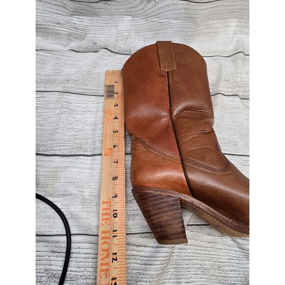 Vintage Sz 8.5 AA - FRYE Cowboy Pull ON Brown 6175 Leather Boots Made in USA - Picture 15 of 15